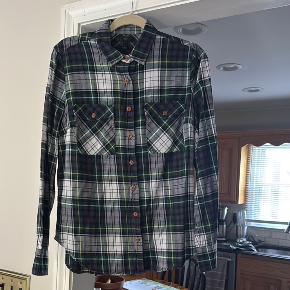 J. Crew women’s Green and Black Casual Button Down Shirt